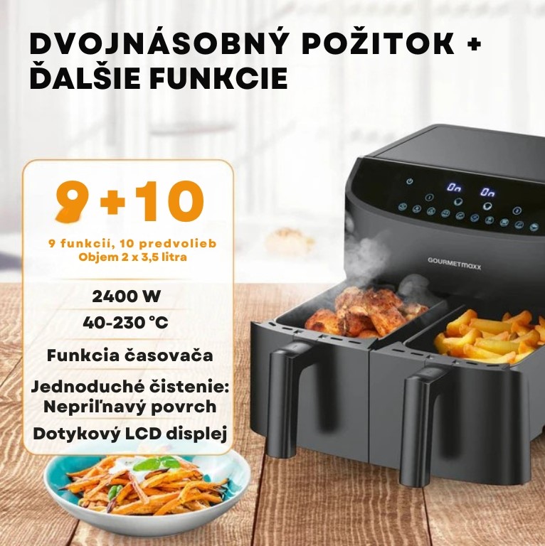 GourmetMaxx Dvojkomorová teplovzdušná fritéza 2 x 3,5 l 12459 (1)